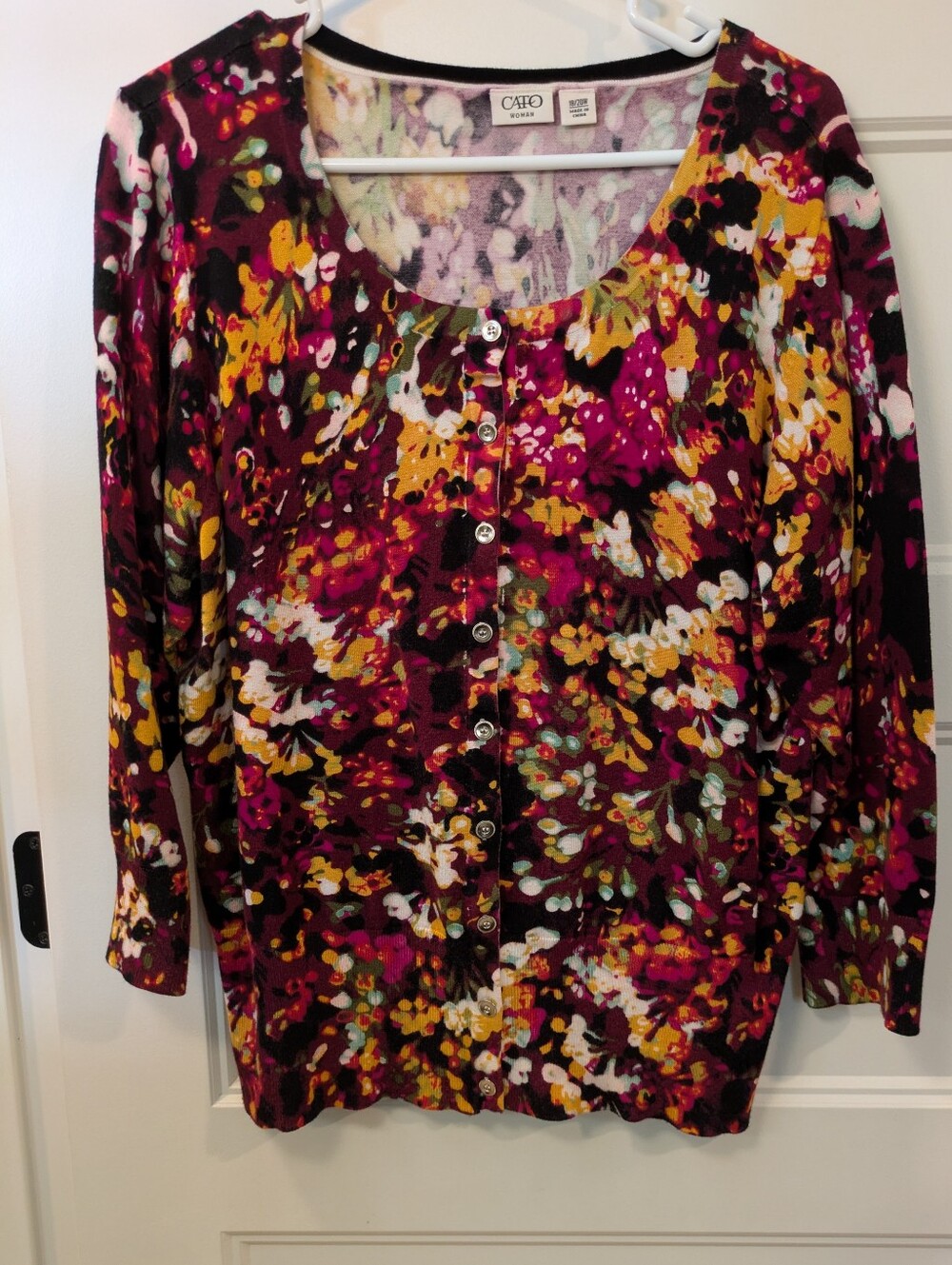 Cato Multi-Color Floral Button-Front Cardigan